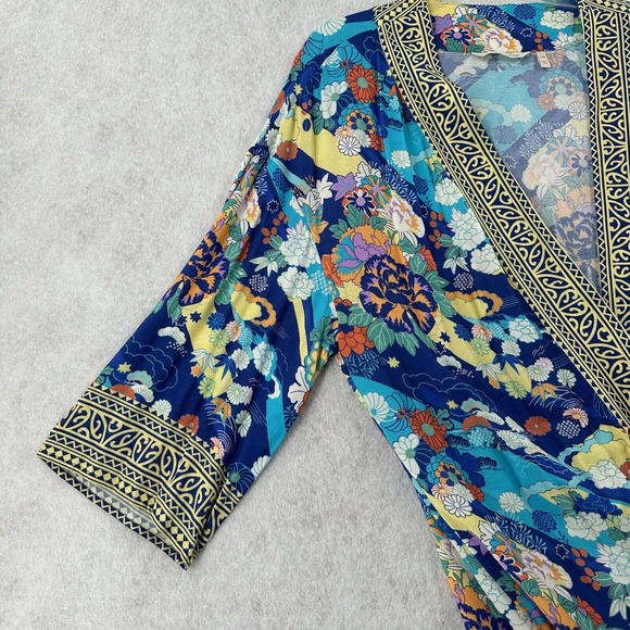 Soft Surroundings Open Front Kimono Cardigan Womens‎ S/M Blue Floral Artsy Boho - Picture 5 of 10